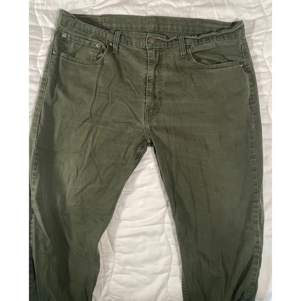 Levis 502 Regular Taper Pants Mens 38x30 Olive Green Tapered Leg Jeans
